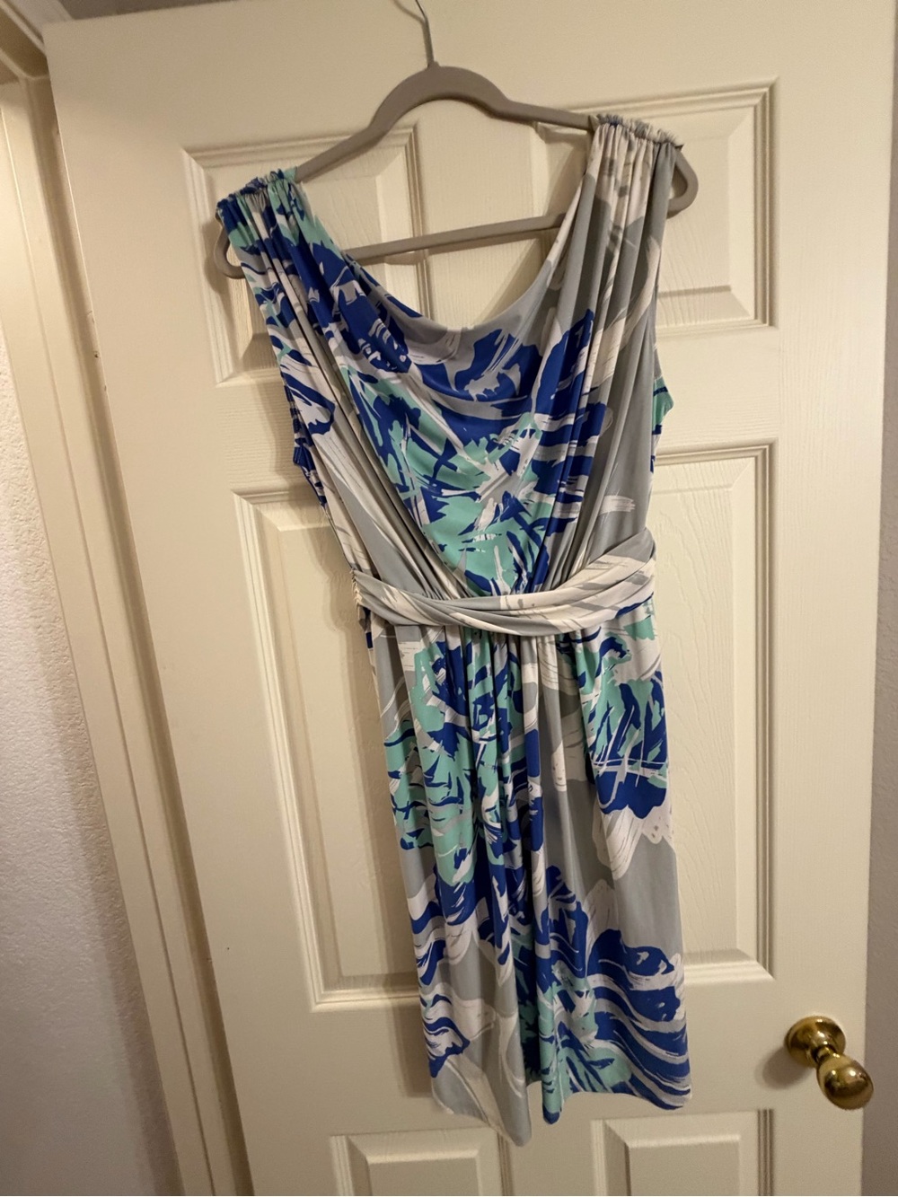 Max & Cleo Blue, Aqua & Gray Floral Wrap Mini Dress